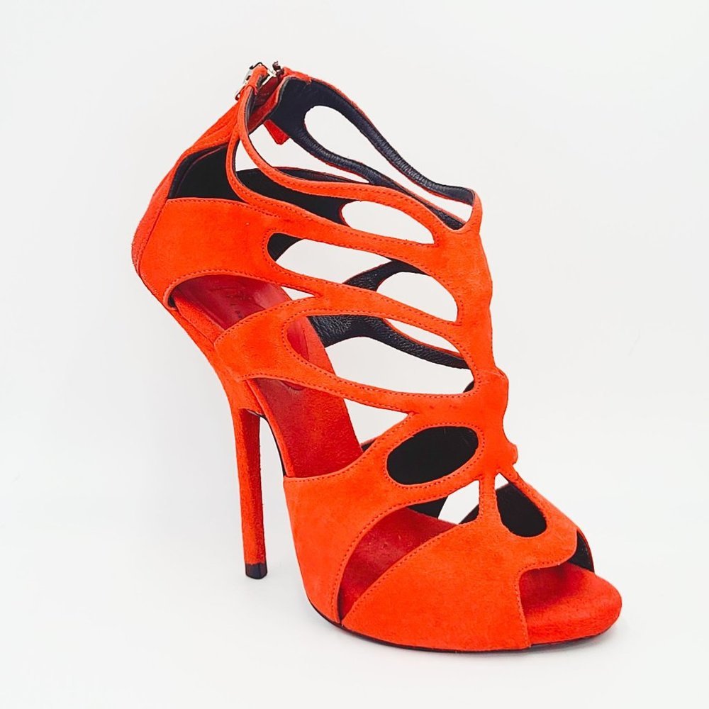 Giuseppe Zanotti Sandals Red Suede Butterfly Cutout Sandals Size 37 - Picture 2 of 6